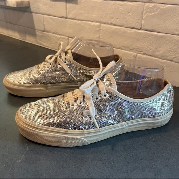 Vans sz 9 silver sequin sneakers lace-up sparkly - Picture 2 of 16